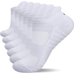 Lapulas Athletic Running Ankle Socks, Low Cut Cushioned Anti-Blister Tab Sports Socks Men Women 6Pairs (White, L)