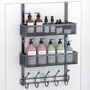 Aimeaihe Adjustable Over The Door Hooks Organizer, Door Hanger Coat Rack with 2 Mesh Baskets and 10 Hooks, Back of Door Storage Organizer for Bedroom,Bathroom,Kitchen (Black)