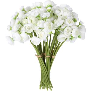 36 Pcs Ranunculus Artificial Flower Silk White Flower Realistic Faux Rose with Long Stems Fake Ranunculus Bouquet Wedding Flowers Bulk for DIY Bride Centerpiece Decoration(Ivory White)
