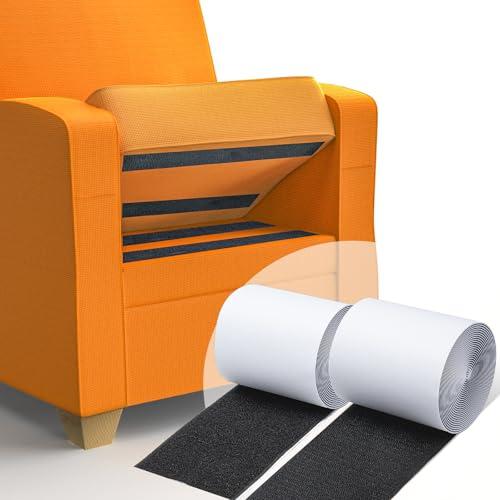 4 Inch x 16.5 Feet Black Heavy Duty Hook and Loop Tape Adhesive, Keep Couch Cushions from Sliding, Non Slip Rug Gripper and Strips with Adhesive. Prevent Patio Cushions, Carpets, Mattresses Sliding