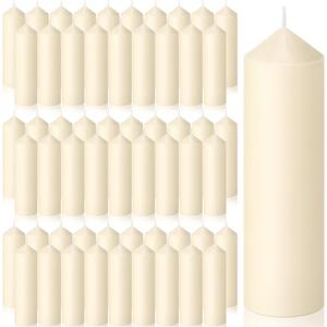 MTLEE 40 Pcs Ivory Pillar Candles Bulk 2 x 6 Inches Dripless Unscented Wax Long Burning Smokeless Clean Burning Decorative Candles for Weddings Parties Dinners Spa Bath Home Decor