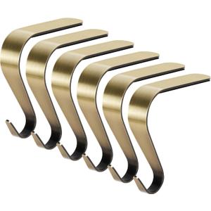 Palonu Christmas Stocking Holders Mantel Stcoking Hangers Metal Hanging Hooks Ornament Hooks Fireplace Hanger Grip for Christmas Decorations (6, Bronze)