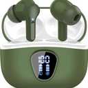 Wireless Earbuds, Bluetooth 5.4 Headphones HiFi Stereo, Bluetooth Earbuds with ENC Noise Cancelling Mic, IP7 Waterproof in Ear Earphones, 48H, LED Display Ear buds for Pad Workout Sports, Retro Green