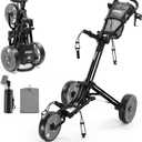 Tivor Lightweight Golf Push cart 3 Wheel,Foldable Golf Trolley for Adults and Junior with Ergonomic Adjustable Handle, Scorecard Holder, Umbrella Mount, Foot Brake, All-Terrain Wheels