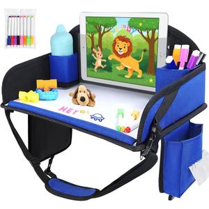 Kids Travel Tray for Airplane - Toddler Car Seat Table Tray, Road Trip Essentials for Boys & Girls, Carseat Lap Desk for Kids Road Trip Activities(Navy Blue)