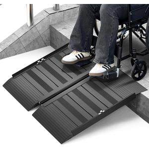 2FT Portable Wheelchair Ramp with Handle, Non-Slip Aluminum Folding Handicap Wheelchair Ramp for Home, Doorways, Thresholds, Steps, Curbs, Stairs, 800 LBS Capacity (2FT(Using height 2"-6"))