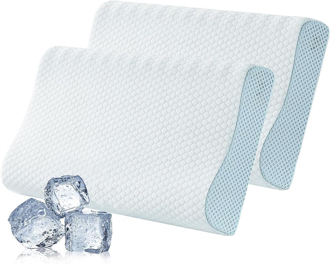 Memory Foam Pillows 2 Pack Neck Pillow - Neck Support Pillow for Pain Relief, Ergonomic Cervical Pillow for Sleeping, Orthopedic Contour Bed Pillow for Side, Back, Stomach Sleepers,Blue