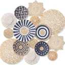 15 Pcs Boho Wall Basket Decor Woven Rattan Seagrass Wall Decor Hanging Rustic Farmhouse Western Art Decoration for Nursery Living Room Bedroom Home Kitchen(Blue Style)