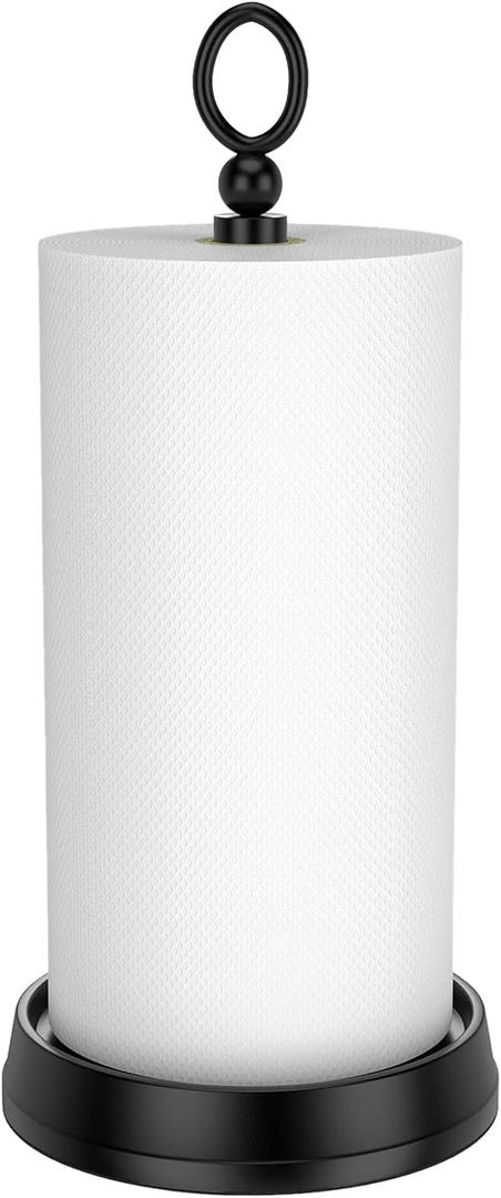 Paper Towel Holder (with Heavy Weighted Base) Steel Paper Holder countertopBlack Paper Towel Holder for Kitchen Countertops, Bars & Dining Tables,Fits Standard & Jumbo Rolls, Matte Black
