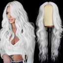 AISI HAIR White Wig for Women, Long Wavy Lace Hairline Middle Part Synthetic Wig for Daily Party-26 Inch