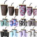 Hoolerry 30 Pcs Reusable Iced Coffee Sleeve for Cold Beverages Cups Reusable Neoprene Insulator Cup Sleeve with Handle Neoprene Holder Suitable for Hot and Cold Coffee or Ice Drink Fits 16-32oz