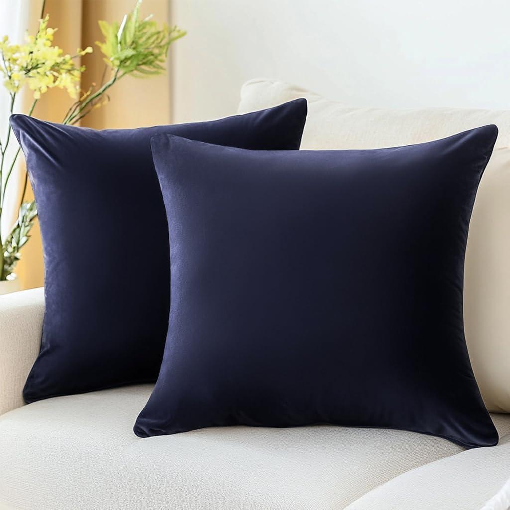 QUORGVES Navy Blue Velvet Pillow Covers 22x22 Inch Set of 2, Soft Solid Decorative Square Throw Pillow Covers, Decor Cushion Covers for Bed Sofa Couch Bedroom Living Room - Dark Blue
