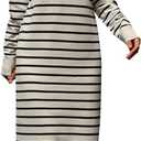 Womens Striped Sweater Dress Fall Knit Crewneck Long Sleeve Baggy Casual Long Dress Loose Autumn Winter Midi Dresses (S)
