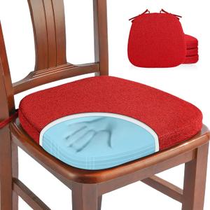 SINOSSO 4 Pack Memory Foam Chair Cushions for Dining Chairs, Friendly Woven Fabric 16" U-Shape Comfortable Kitchen Chair Pads, Removable Slip Resistant Seat Cushions (Set of 4, Red)