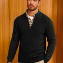 Runcati Mens Quarter Zip Pullover Sweater Casual Mock Neck Slim Fit Checkered Knitted Polo Sweaters (Black, M)