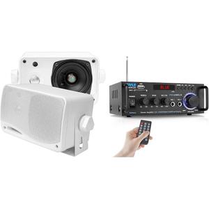 Pyle 3-Way 200W Outdoor Speakers and Bluetooth Stereo Amplifier Bundle