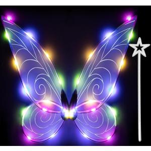 quescu Fairy Wings for Girls,Light up Butterfly Wings for Adults,LED Fairy Costume for Women Halloween Dress Up Party Favor (White - Colore Light)