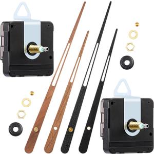 Jadive 2 Pcs High Torque Long Shaft Clock Movement Mechanism with Wooden Clock Hands for DIY Repair Parts Replacement(Fit for 16'' Clock, 30 mm Shaft)