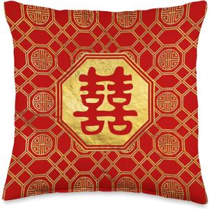 Double Happiness Feng Shui Symbol Throw Pillow (16x16)
