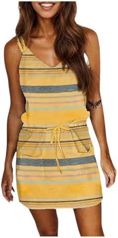 Fussangshu Women's Summer Striped Halter Strap Mini Dress Sleeveless Trendy Casual Pocket Sundress, Size: S