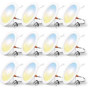 FREELICHT 12 Pack Retrofit LED Recessed Lighting 6 Inch, Selectable 2700K/3000K/4000K/5000K/6000K, Dimmable Flat LED Can Lights, 10W=110W, 1000LM, IC & Damp Rated, ETL & FCC, White