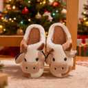 XIXITIAO Slippers For Women,Cow Slippers,Womens Fuzzy Slippers,Cute Animal Cartoon Fluffy Plush House Slippers For Women Men Indoor (Brown)