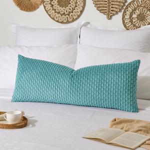 Kevin Textile 14x36 Inch Long Lumbar 1 Pack Boho Decorative Throw Pillow Cover Soft Striped Corduroy Rectangle Cushion Case Farmhouse Solid Color Accent for Living Room Couch Sofa Bed, Aqua Green