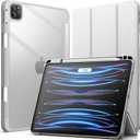 JETech Case ONLY for iPad Pro 11 Inch (2022/2021/2020/2018) with Pencil Holder, Clear Transparent Back Shell Slim Stand Shockproof Tablet Cover, Auto Wake/Sleep (Silver)