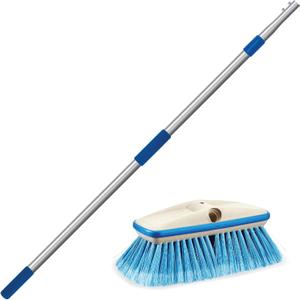 STAR BRITE Deluxe Telescoping Deck Brush Kit - Extendable Aircraft-Grade Aluminum Handle, Soft or Medium Bristles, Floats if Dropped, Ergonomic Design, Multi-Surface Cleaning