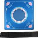 Mahjong Mat with Carry Bag, 31.5x31.5 Inch Rubber Anti-Slip Backing & Noise Reduction Mat Table Cover for Mahjong, Poker, Cards, Board Games, Easy Storage and Carry(Color:Dark Blue)