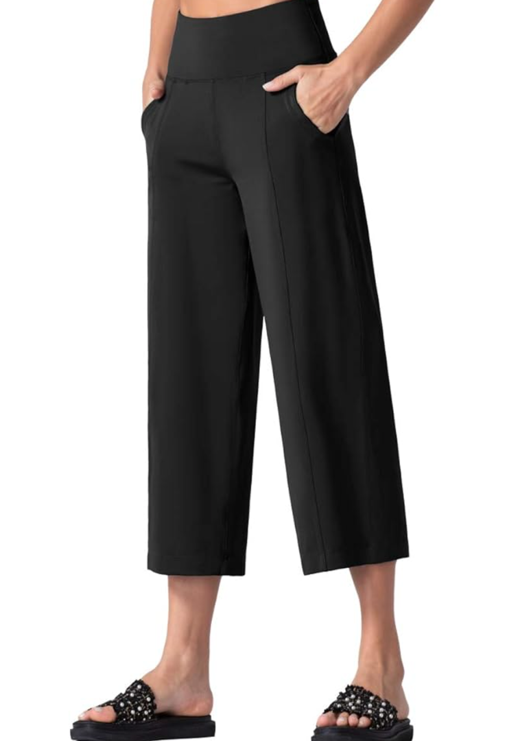 THE GYM PEOPLE Womens' Yoga Pants with Pockets and Tummy Control High Waist in Flare Crop, M