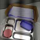 Stainless Steel Bento Lunch Box for Kids & Adults, 4 Compartment Kids Lunch Box, Metal Bento Box with Silicone Container and Stainless Steel Sauce Container,BPA-Free,School,Office(Purple)