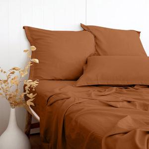 PANDATEX Rust Red Linen-Textured Bed Sheets Set, Bamboo Rayon, Cotton, Linen Blend Bed Sheets Full Size, Soft Cool & Breathable for Hot Sleepers,Durable Natural Organic Bed 15'' Deep Pocket - 4 Piece