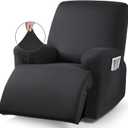 TAOCOCO Recliner Chair Covers Stretch Recliner Covers for Recliner Chair, Polyester Reclining Chair Cover with Arms 3-Piece Soft, Durable and Skin-Friendly Furniture Protector (1 Seater, Black)