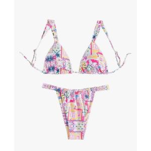 Generic Women's High Waisted Bikini Set Floral Print Spaghetti Strap Smocked Wireless Bathing Suit Swimsuit 2 Piece Set, M