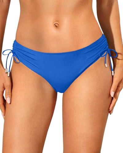 Talisea Womens Low Rise Bikini Bottoms - Side Tie Bathing Suit Swim Bottom Ruched Swimsuits Swimwear Royal Blue.S