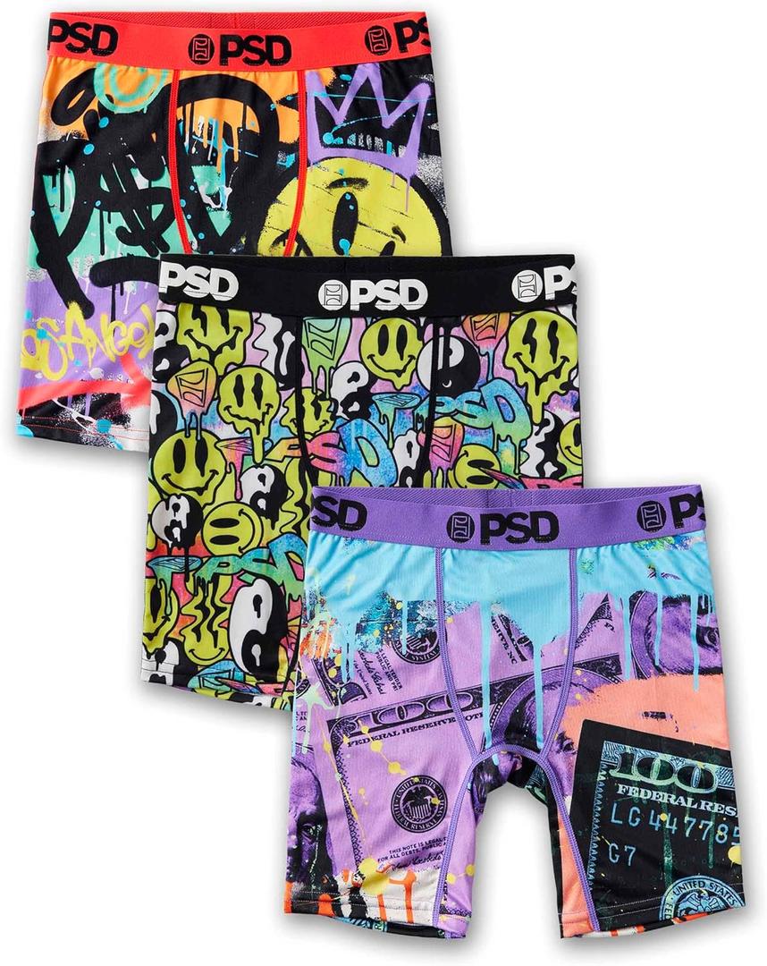 PSD Underwear Youth Boys Boxer Briefs - Smiley Print, Comfortable Active Underwear for Boys, Boys Underwear Packs & Singles (M)