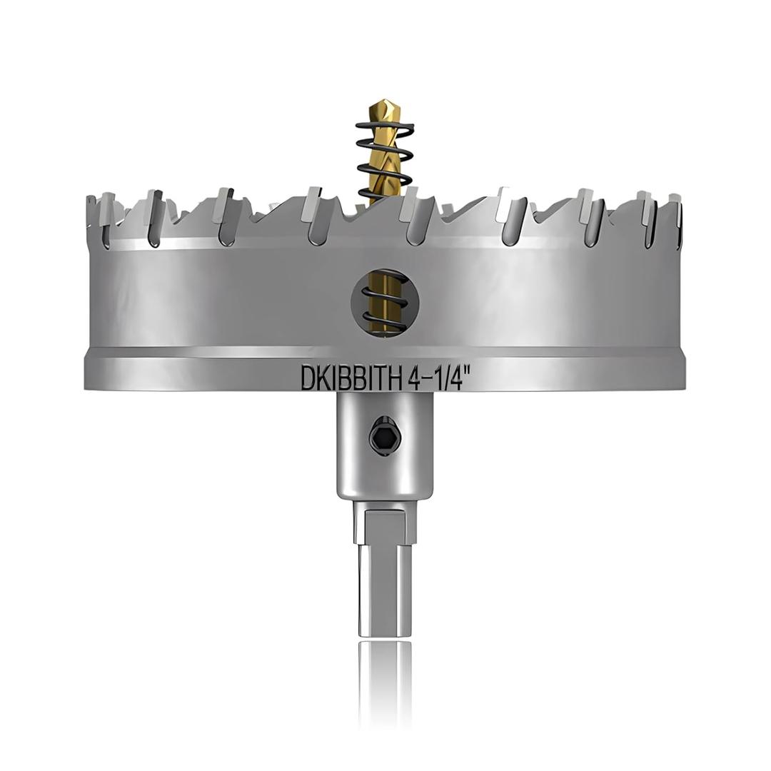 TCT Hole Saw Set, 4-1/4"(108mm) Heavy Duty Tungsten Carbide Tipped Hole Cutters for Stainless Steel Mild Steel Copper Iron Brass Plastic and More, with Titanium-Plated Pilot Drill Bits.