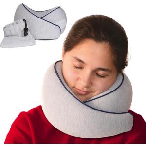Memory Foam Travel Pillow | Provides Real Support for Head, Neck and Chin | Best Firm Airplane Pillow for Long Flights (Gray)