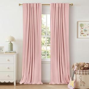 100% Blackout Shield Linen Blackout Curtains for Bedroom 84 Inches Long, Back Tab/Rod Pocket Living Room Drapes, Thermal Insulated Blackout Curtains 2 Panels Set, 50" W x 84" L, Baby Pink