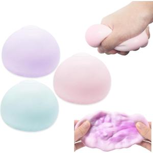 3 Pack Squishy Toys Stress Balls, Sand Squishy Balls ASMR Toys with Air Pumps Smoothie Balls for Stress Relief, Squeeze Fidget Toys for Party Favors