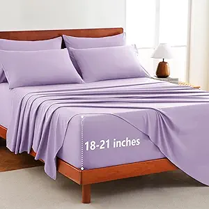 CozyLux Extra Deep Pocket Queen Sheet Set - 6 Piece Sheets Queen Size Bed Set - Fits Up to 21 inches Mattresses Queen Sheets，Breathable Queen Bed Sheets & Pillowcases - Easy & Secure Fit, Lavender