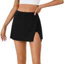 Rooscier Women's Slit Side Tennis Skirt High Waist Golf Athletic Mini Skorts (Black)