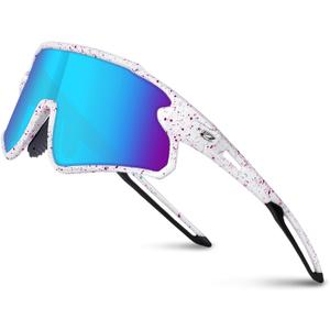 RIVBOS Youth Baseball Sunglasses for Kids(Boys&Girls) Polarized UV Protection Cycling Glasses RYS008 (Blackwhite Rabwdot Frame/Iceblue Lens)