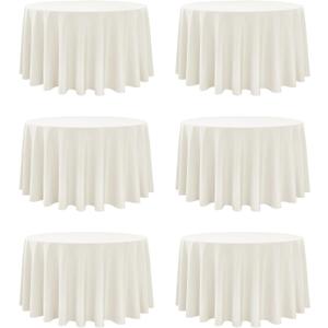 6-Pack Ivory Round Tablecloths, 120 Inches, Stain-Resistant Polyester for 5-6 Ft Round Tables - Washable Table Covers for Weddings, Banquets, Birthday Parties, Events