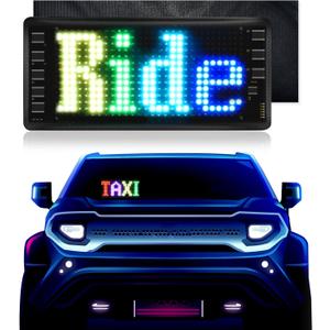 Battery Powered Light Sign for Car, Programmable LED Message Display, Bluetooth APP, DIY Editor Colours, Animations, Text, Graffiti (7''x3'')