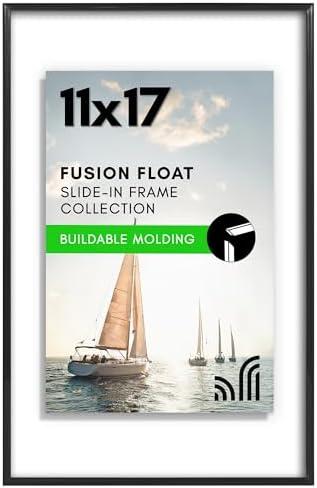 Americanflat 11x17 Floating Picture Frame with Shatter-Resistant Glass - Fits 11x14 Photos or Smaller - Slide-In Photo Frame - Fusion Float Collection - Floating Frames for Wall Display - Black