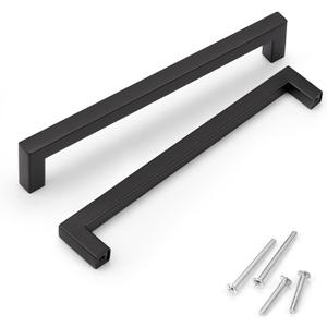 KNOBWELL 12 Pack Black Kitchen Cabinet Door Handles 7-9/16, Modern Cupboard Vanity Dresser Drawer Pulls - Hole Centers 7-9/16", Overall Length 8"