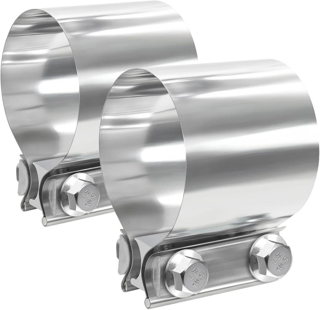 Exhaust Clamp, 2.5 inch exhaust clamps, Muffler Clamp 304 Stainless Steel, Exhaust Band Clamps for Pipes(2pcs).