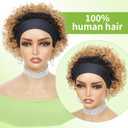 INSTASTYLE Headband Wig Human Hair Wigs for Black Women Blonde Ombre Pixie Cut Wig Human Hair Put on and Go Glueless Wig Curly Headband Wigs 150% Density Natural Black 8 Inch,T27